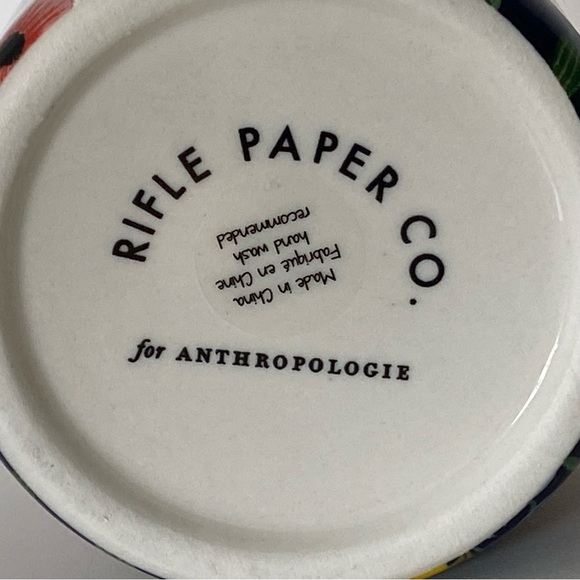 Rifle Paper Co. for Anthropologie Mug “D” Floral Gold Handle Trim Coffee Blue - Picture 9 of 16